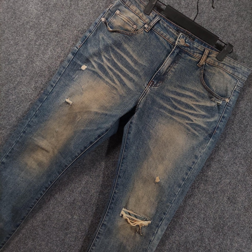 THRT Jeans Mens 36x32 Blue Medium Wash Slim Skinny Distressed Stretch Denim